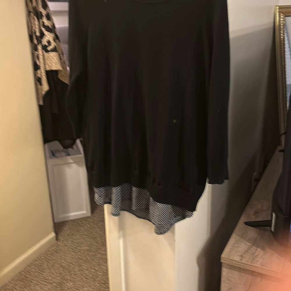 Black Sweater with Patterned Hem